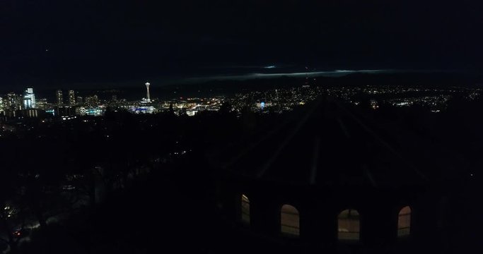 Seattle Washington Night Aerial Shot From Capitol Hill