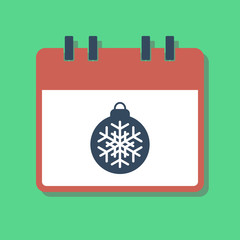 calendar with xmas tree bauble, flat style vector illustration