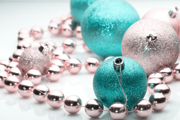 Christmas balls on white background.