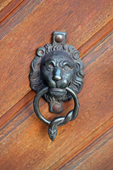 doorknob showing a lion head with a snake in its mouth