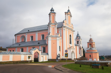 Fototapeta na wymiar Built in baroque style historic Catholic Church in Grodno (Hrodna) region, Belarus.