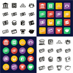 Money All in One Icons Black & White Color Flat Design Freehand Set