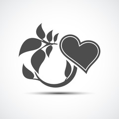 Abstract heart icon with shadow. Abstract heart and leaf logo template.
