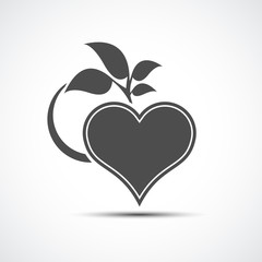 Abstract heart icon with shadow. Abstract heart and leaf logo template.