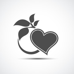 Abstract heart icon with shadow. Abstract heart and leaf logo template.
