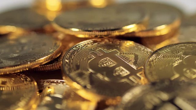 Virtual Coins Bitcoins. Super macro view.