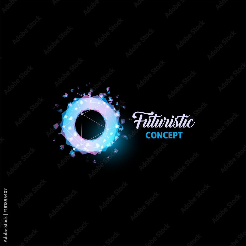 Poster futuristic concept logo, light bulb abstract vector icon. isolated pink and blue color polygons shap