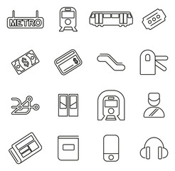 Metro Or Subway Icons Thin Line Vector Illustration Set