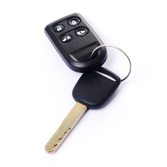 Car key with remote control on white background