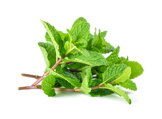 Mint leaf close up on a white background © nakornchaiyajina