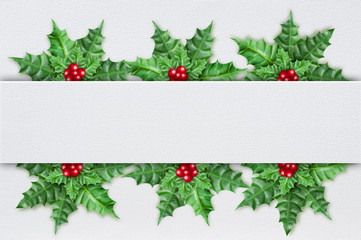 christmas card with holly berry ornament