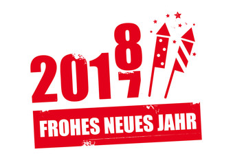 Stempel Frohes neues Jahr 2018 mit Feuerwerk