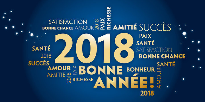 Carte de voeux – bonne année 2018 - bleu et dorée.