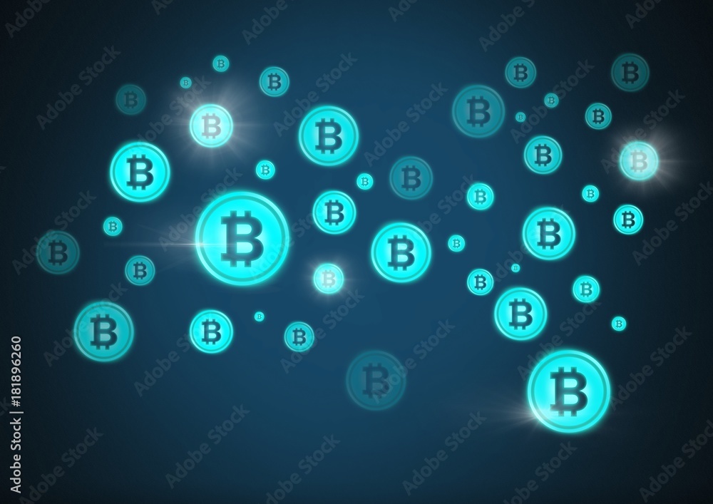 Poster bitcoin graphic icons sparkling and fading