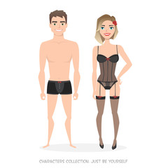 Man and woman in lingerie. Cartoon style.