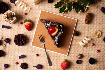 Slice of Christmas chocolate cake