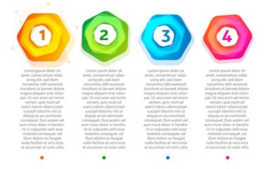 Abstract steps. Colorful hexagon frame with numbers 1,2,3,4. Web infographics elements.