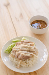 Hainanese chicken rice or rice cooked in chicken broth
