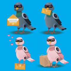 Flying bird with postal envelope in mouth