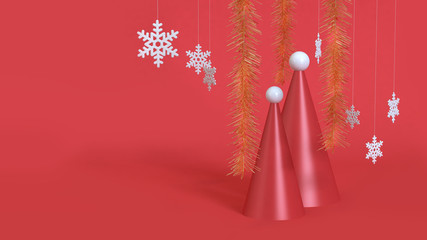 abstract red cone and snow white decoration christmas holiday new year concept 3d rendering