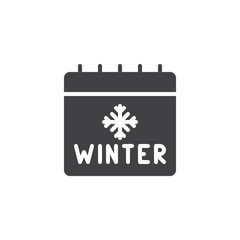 Winter calendar with snowflake icon vector, filled flat sign, solid pictogram isolated on white. Holiday schedule symbol, logo illustration.