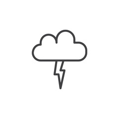 Lightning, thunderstorm cloud line icon, outline vector sign, linear style pictogram isolated on white. Cloud with light flash symbol, logo illustration. Editable stroke