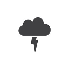 Lightning, thunderstorm cloud icon vector, filled flat sign, solid pictogram isolated on white. Cloud with light flash symbol, logo illustration.