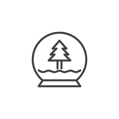 Christmas crystal snow globe with xmas tree line icon, outline vector sign, linear style pictogram isolated on white. Symbol, logo illustration. Editable stroke