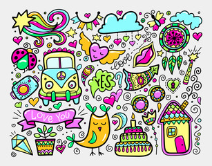 bright sketch drawing doodle elements set, lovely collection