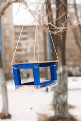 In winter, the bird feeder, hand made
