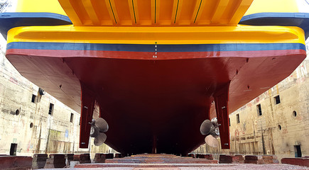 detail of ship propeller at dry dock