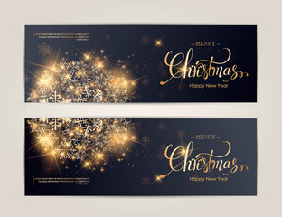 Merry Christmas card with Lettering Design. Golden color Vector illustration. EPS 10