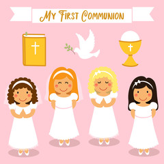 Cute set of design elements for First Communion for girls