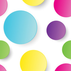 Multicolored gradient circles with drop shadow on white background. Seamless pattern, vector illustration