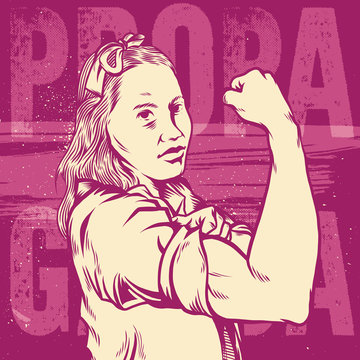 Woman's Fist and symbol Of Female Power And Industry. Modern Design Inspired By Classic American Poster. Isolated Artwork Object. Suitable For And Any Print Media Need.
