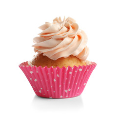 Yummy cupcake on white background