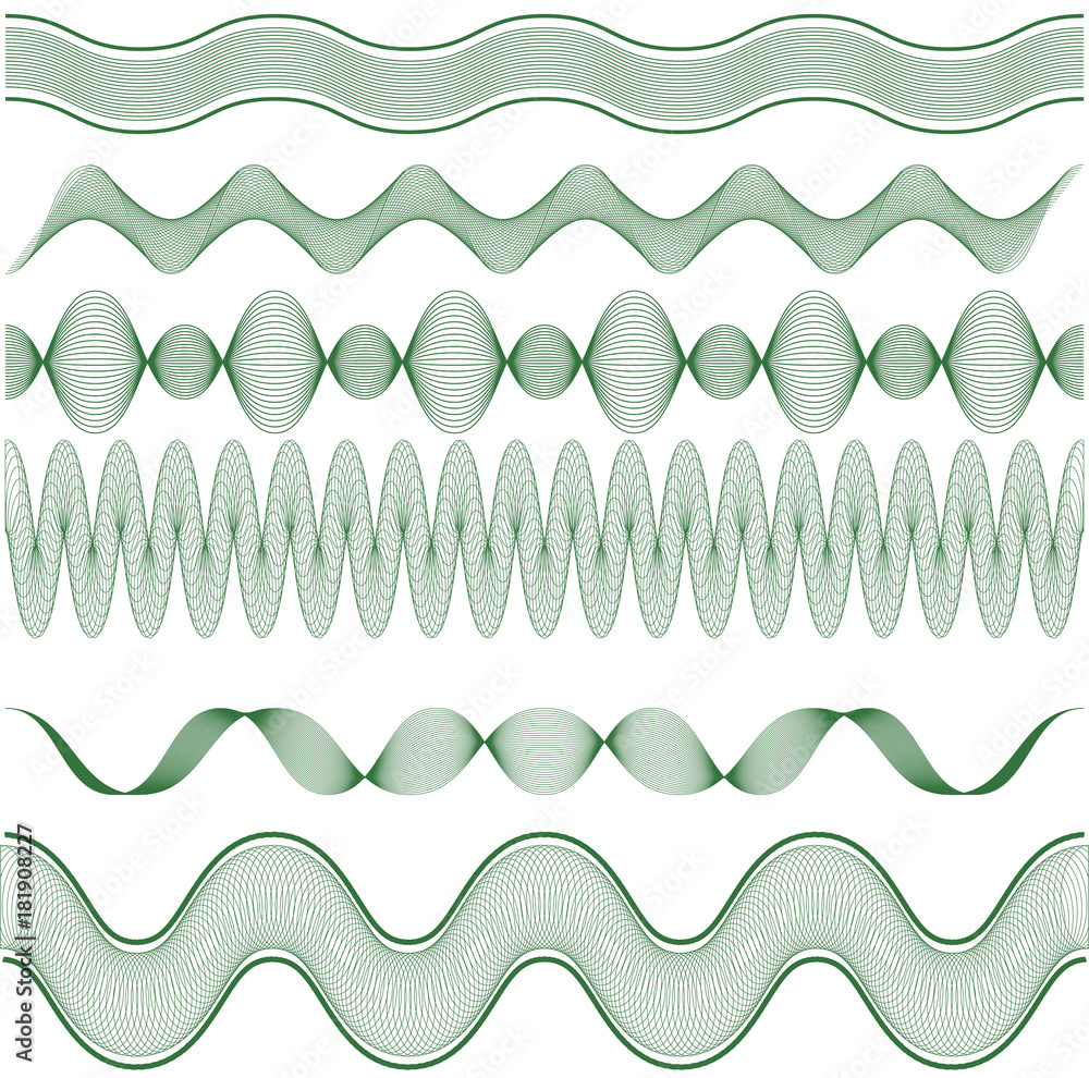 Poster set horizontal guilloche borders for certificate or diploma vector guilloche elements for protection