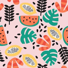 Stylish seamless pattern with fruit. Vector background.