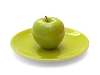 Green apple on green plate, healthy food