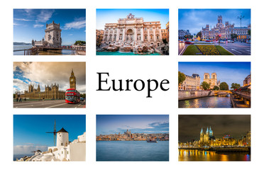 Carte postale de diverses villes d'Europe