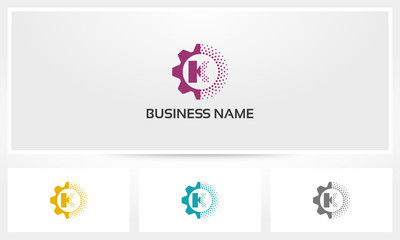 K Letter Gear Dots Alphabet Logo Vector