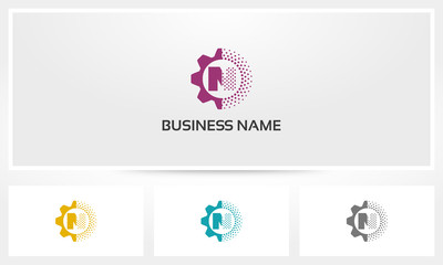 N Letter Gear Dots Alphabet Logo Vector