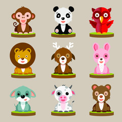 Funny and Cute Animals Vector illustrations isolated