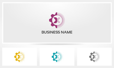 X Letter Gear Dots Alphabet Logo Vector