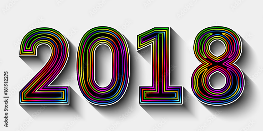 Leinwandbilder vector creative colorful happy new year 2018 design consisting of multicolored lines with long shado