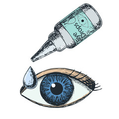 Eye drops on white background, sketch cartoon illustration of medical accessory for correct vision. Vector