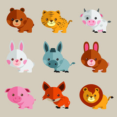 cute and funny vector animal illustration set