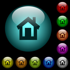 Home icons in color illuminated glass buttons