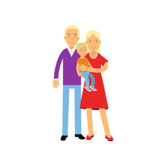 Young parents posing with their little son, husband and wife with kid vector Illustration