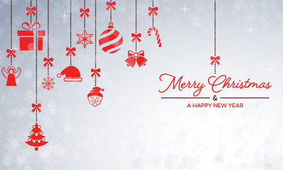 Weihnachtskarte mit hängenden Weihnachtsmotiven - Rot